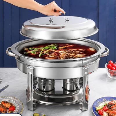 Buffet Warmhoudset - Chafing Dish - Feesten organiseren - Opvouwbare poten - 5.5L inhoud - Zilverkleurig
