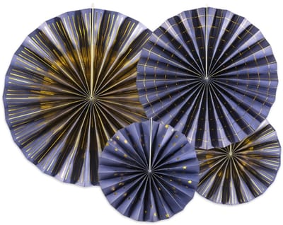 PARTYDECO - 4 Decoratieve Papieren Rozetten Marineblauw en Goud 23, 32, 40 cm voor Feest