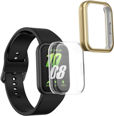 kwmobile 2x smartwatch hoes geschikt voor Samsung Galaxy Fit 3 hoesje - Siliconen sporthorloge cover - Activity tracker case in transparant / goud