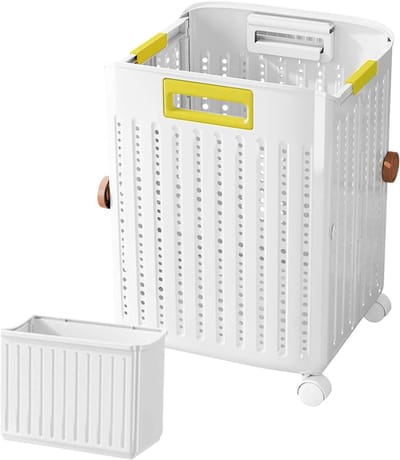 Wasmand Met Wielen - Opvouwbare Opslag - Kleding Organiseren - Ruimtebesparend Ontwerp - 36.5x9.5x43 cm - Wit