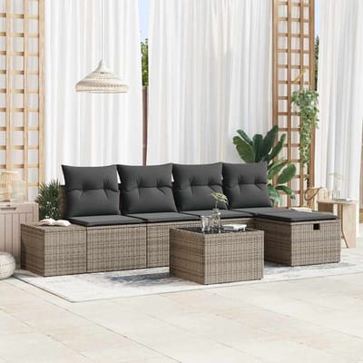 vidaXL - Bankstel - 5 - st - poly - rattan