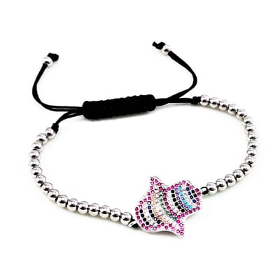 zilverkleurige Roestvrij Stalen Kralen Armband met Hand van Fatima
