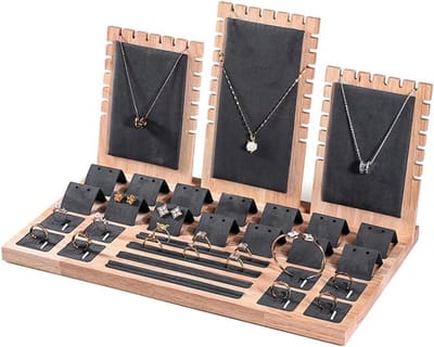 Sieraden Display Stand - Sieraden Houder - Collectie Presenteren - Verstelbare Compartimenten - 39 x 23.5 x 23 cm - Grijs