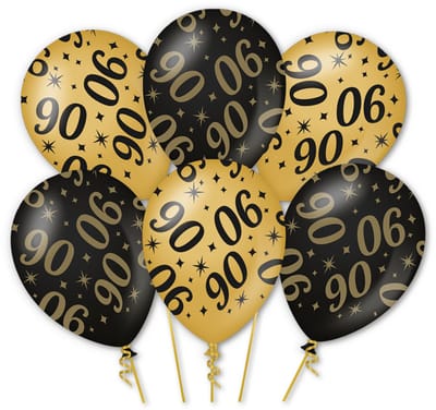 Q2P - 90 jaar Ballonnen - Zwart & Goud - Helium Geschikt – 90e Verjaardag Versiering - 6 Stuks