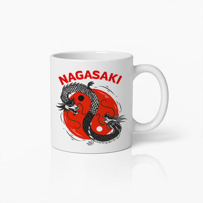 Nagasaki Draak Mok – 330ml Japanse Stijl Koffiemok met Rode Zon & Draak Design – Perfect Cadeau voor Aziatische Cultuur & Kunstliefhebbers
