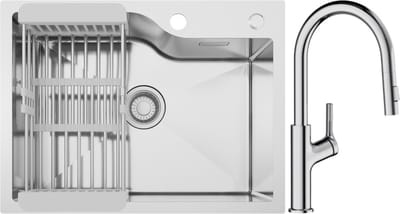 CECIPA max Spoelbak Keuken 60x45CM - Enkele spoelbak Met U-Uitloop Keukenkraan - Spoelbakken met Afdruiprek - Incl. Sifon en Afvoerzeefje - RVS