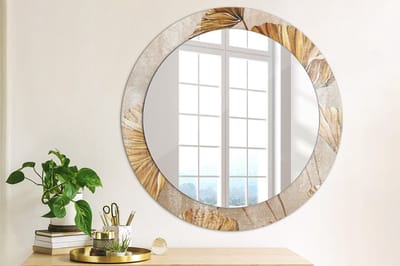 Coloray Bedrukte Spiegel - Boho bladeren Wandspiegel Met Print - 70 cm - Geel Bedrukte Spiegel - Wandspiegel Met Print - Wandspiegel Decoratieve Print - Bedrukte Spiegel