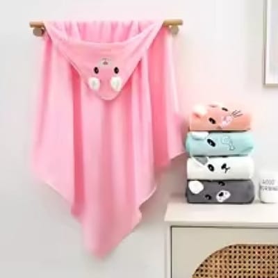 Fleece Badcape met Capuchon - 80x80 cm - Rose - Dier - Kat - Baby - Kraamcadeau - Babycape