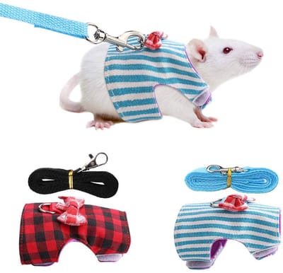 Cosensi- Harnas Konijnen/Hamsters - Borstband met Trekkoord - Maat XS - 100% Nieuw - Stof - Rood/Blauw Design - Huisdierharnas