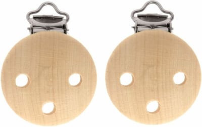 Speenkoord/wagenspanner clip - 2x - naturel - hout - met bretelsclip - zelf beschilderen
