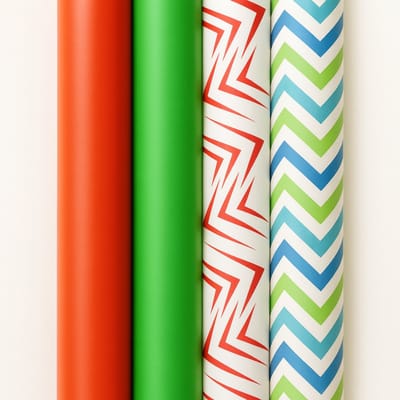 Cadeaupapier - EcoPop - (4 STUKS) – 200×70 cm – Rood, Groen, Bliksems & Chevron - Inpakpapier - Duurzaam - Vrolijk - Milieuvriendelijk Cadeaupapier