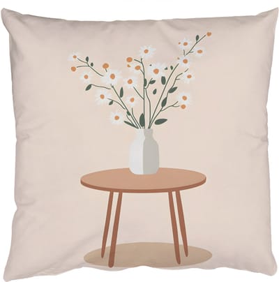 Sierkussens - Kussentjes Woonkamer - 50x50 cm - Vaas - Bloemen - Madeliefjes - Beige