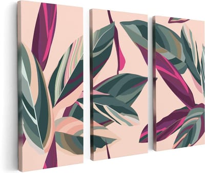 Artaza Canvas Schilderij Drieluik Bloem Bladeren - Bloemen - Abstract - 120x80 - Foto Op Canvas - Canvas Print