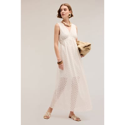 Motivi Long Broderie Anglaise Dress White Size: S | Maxi Dresses Outlet | Dames | Wit