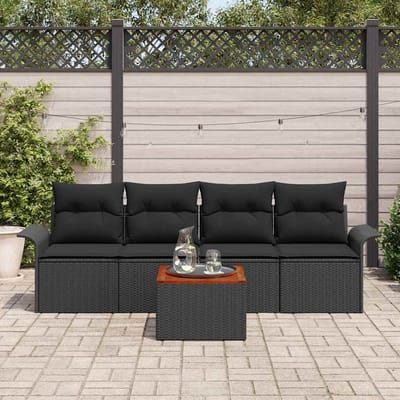 vidaXL - Tuinbank - Set - 5 - st - 4-Aantal - zitplaatsen - Zwart - poly - rattan