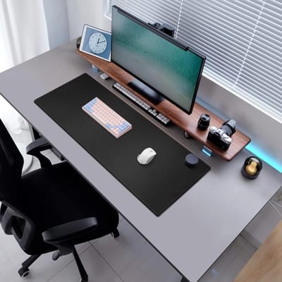 Famanu - Bureauonderlegger, 100 x 40 cm, kurk en PU-, dubbelzijdige tafelonderlegger, extra grote muismat, waterdichte bureauonderlegger, voor bureaus, kantoor en thuis, zwart