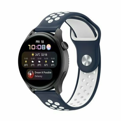 By Qubix - Sport Edition siliconen band - Donkerblauw + wit - geschikt voor Huawei Watch 5 - 46mm