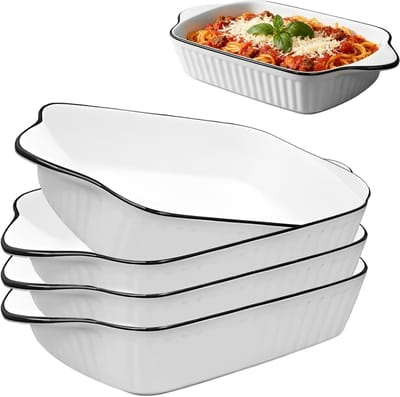 Kleine Ovenschaal 26,5 cm, Set van 4 Keramische Bakvormen voor Lasagne, Tiramisu en Gebak met Handvatten, Ideaal voor Ovengebruik, Perfect voor Bakken en Serveren