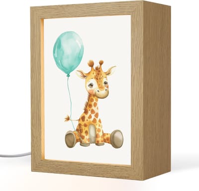 Nachtlampje 15x20 cm - Kinder lampje - Giraf - Baby - Dieren - Blauwe ballon - Tafellamp kinderkamer - Slaapkamer lamp - Bedlamp kinderen - Kinderlampje stopcontact - Wandlamp babykamer - Nachtlampjes