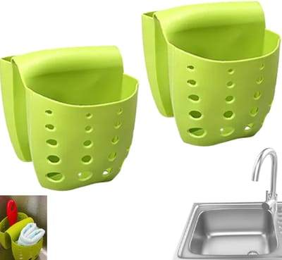 2stuks-afdruipmand-Afdruiprek - Hangmand voor de gootsteen - Afdruipzak voor de badkamer - Opbergmand - Hangend afdruiprek - Groen - 12,30*10,50*9 cm - Voor het opbergen van servies, bestek en schoonmaakspullen - Geschikt voor keukens en badkamers