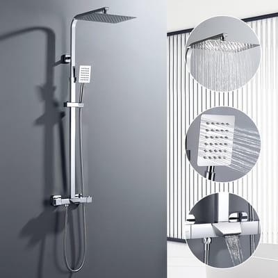 Auralum max Regendouche Met Thermostaatkraan - Chrome Doucheset - Ø 30 cm - Hoofddouche & Neerwaartse Waterval - Inclusief thermostaatkraan - Verstelbare Regendouche - RVS - Chroom