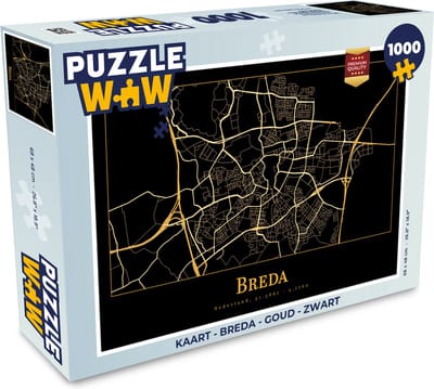 Puzzel Kaart - Breda - Goud - Zwart - Legpuzzel - Puzzel 1000 stukjes volwassenen