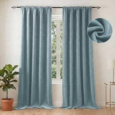 Qelus UltraZware Chenille Verduisterende Gordijn (2-panelen kant-en-klaar set) - 132x214cm - Thermisch Isolerend - Dubbelzijdige 510GSM Stof – 98% lichtdicht - 6-in-1 header- voor Slaapkamer & Woonkamer - Blauwgroen