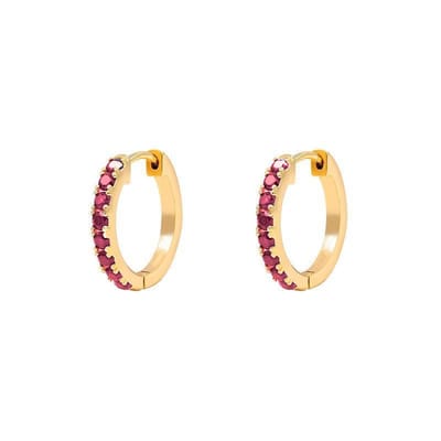 Gouden dames oorringen (hoops) – Robijn geboortesteen juli – 925 sterling zilver 18k gold plated - cadeau voor vrouwen