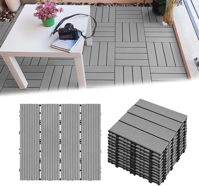 Terrastegels WPC - Balkontegels Houtlook - Tuin en balkon - Waterdicht en weerbestendig - 30 x 30 cm - Lichtgrijs