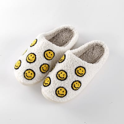 Budino® 6 Smileys Pantoffels - 6 Smileys Sloffen - Pantoffels - Sloffen - Dames en Heren - Wit Geel - Maat 37/38