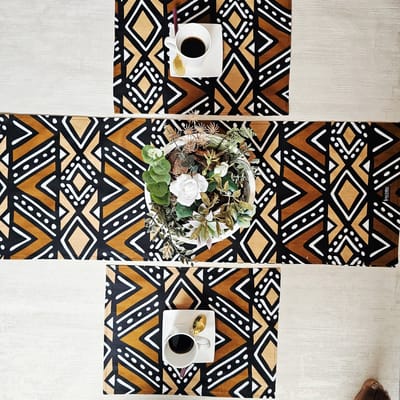 Tafelloper 160x35cm en 4 Placemats | Afrikaanse Print Gemaakt van 100% Afrikaanse Print Katoen
