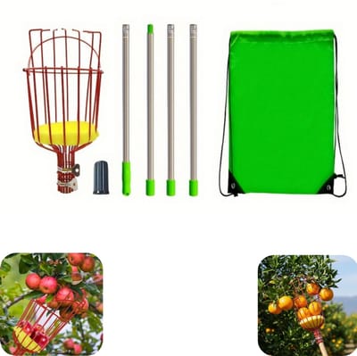Fruitplukset - Fruitplukker - Appelplukker - Perzikplukker - Grijper - Verstelbaar - Herbruikbaar - Metalen plukker - Geschikt voor het plukken van appels, perziken, citroenen (rood, 170 cm)