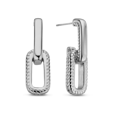 CO88 Collection Oorbellen Dames - Oorhangers - Bewerkt - 28,8mm Lengte - 3mm Dikte - 8,9mm Breed - Staal - Zilverkleurig - 8CE-70555