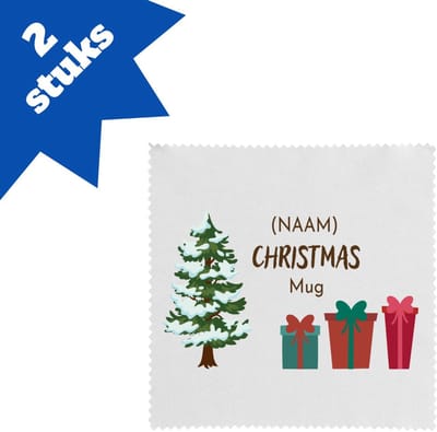 Akyol - kerst kerstboom met cadeautjes met eigen naam brillendoekjes - Kerstmis - kerst beker - winter - kerst - christmas - kerst cadeau - 17,8 bij 17,8 cm - 2 stuks