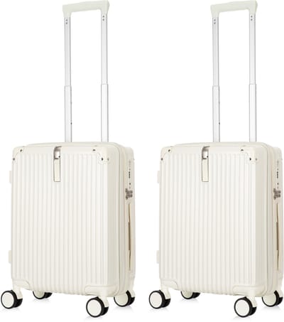 Kreta Reiskofferset 2 x S - 2 x 39L - Handbagage - Lichtgewicht & Duurzaam - USB-Oplaadpoort, Cuphouder & TSA Slot - 360° Wielen - Ideaal Voor Vliegtuig en Weekendtrips - Wit