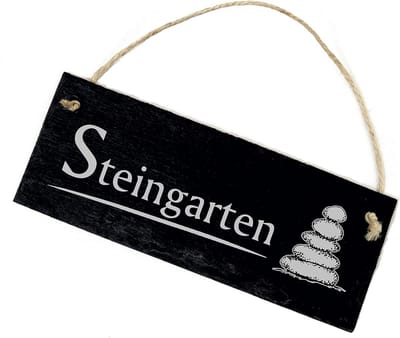 Leisteen Tuinbord - Decoratief Gravure - Buiten Decoratie - Weerbestendige Gravure - 22x8cm - Grijs