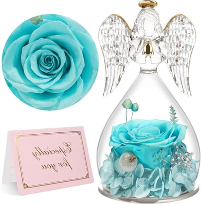 Eeuwige Roos Engel - Gedroogde Bloem Decoratie - Cadeau Geven - Echte Rozen Glas - 13 cm Hoog - Roze