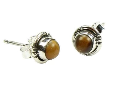 Zilveren knop oorbellen Tijgeroog 925 zilver