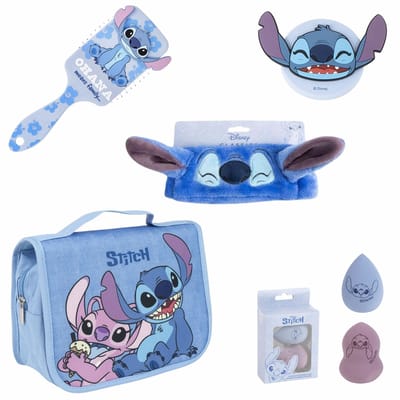 Disney Stitch Beauty Set 6-Delig – Toilettas, Haarborstel, Slaapmasker, Haarband & Make-up Sponsjes