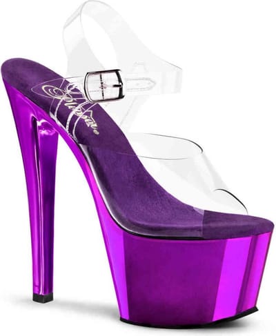 Pleaser - SKY308 Sandaal met enkelband, Paaldans schoenen - Paaldans schoenen - 37 Shoes - Paars/Transparant