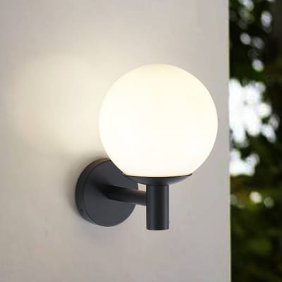 Lindby - Wandlampen buiten - 1licht - Glas, aluminium - H: 28.8 cm - E27 - zwart, opaal