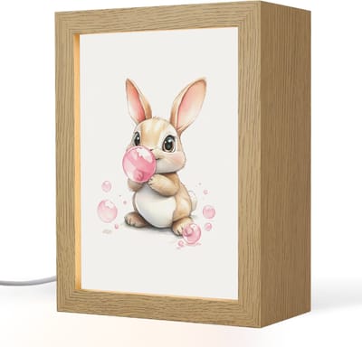 Nachtlampje 15x20 cm - Kinder lampje - Konijn - Roze - Bellen - Tafellamp kinderkamer - Slaapkamer lamp - Bedlamp kinderen - Kinderlampje stopcontact - Wandlamp babykamer - Nachtlampjes
