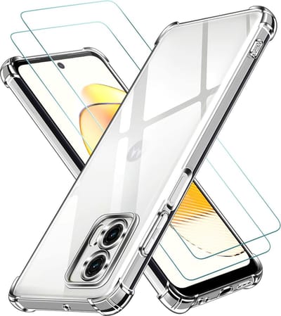 Casemania Hoesje Geschikt voor Motorola Moto G73 Transparant & 2X Glazen Screenprotector - Anti Shock Hybrid Back Cover