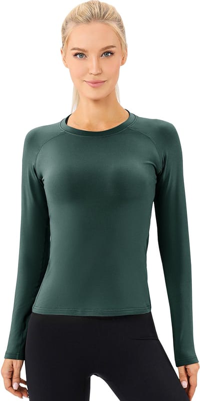 MEETHOO Thermo Shirt met Lange Mouwen voor Dames -Donkergroen-M