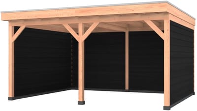 Douglas overkapping, 500 x 400, met achterwand en twee zijwanden, Westwood Comfort Plus Zwart