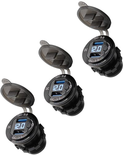 ProRide 12V USB Wandcontactdoos Inbouw - 2 USB Poorten - Schakelaar - Voltmeter - QC3.0 - Blauw - Voor 3 stuks