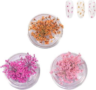 Droogbloemen Set voor Nageldecoratie - UV Gelnagels Decoratie Accessoires - 3 Kleuren Oranje & Roze