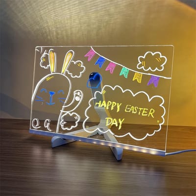 carmdering - Wisbaar & Draagbaar Verlichtingsbord | Acrylic Led Lamp Tekenbord - LED-notitiebord met kleuren- Memobord - nieuw oplichtend acryl berichtenbord, oplichtend whiteboard met standaard als oplichtend memobord - notitiebord van glas