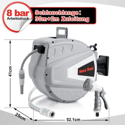 Automatische Tuinslanghaspel met Wandmontage en Douchekop - 30 + 2 Meter