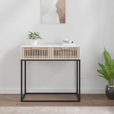 vidaXL - Wandtafel - 80x30x75 - cm - bewerkt - hout - en - ijzer - wit